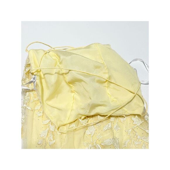 Amarra Yellow Floral Lace Applique Spaghetti Strap Formal Gown Dress Size 2 - Picture 14 of 15